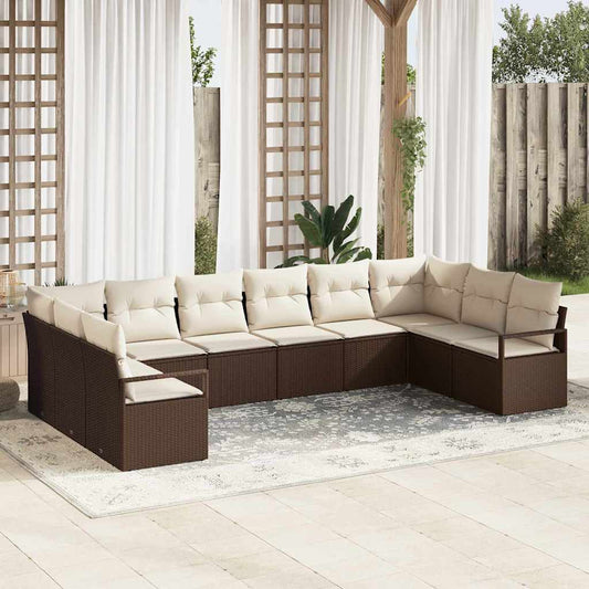 Garten-Sofa-Set mit Kissen mit Speicher 10 pcs Braun, Creme