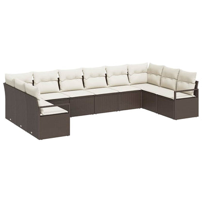 Garten-Sofa-Set mit Kissen mit Speicher 10 pcs Braun, Creme