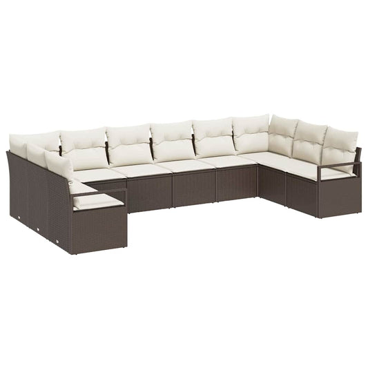 Garten-Sofa-Set mit Kissen mit Speicher 10 pcs Braun, Creme