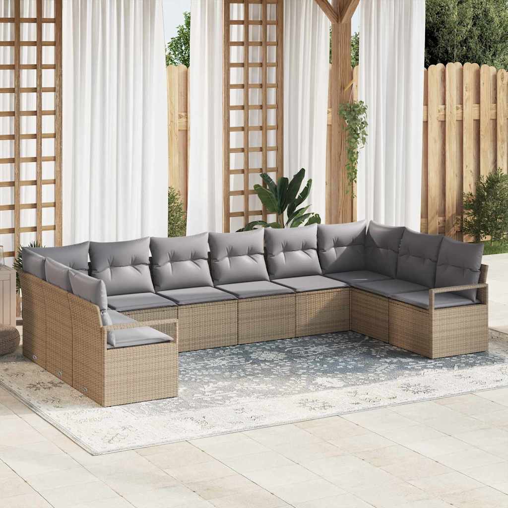 Garten-Sofa-Set mit Kissen mit Speicher 10 pcs Beige, Hellgrau