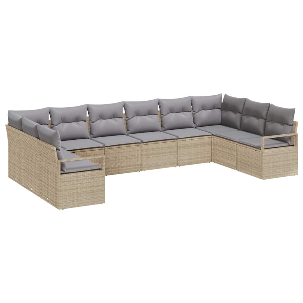 Garten-Sofa-Set mit Kissen mit Speicher 10 pcs Beige, Hellgrau
