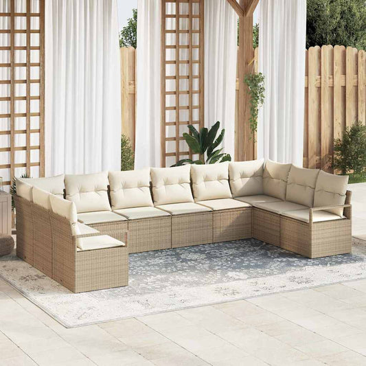 Garten-Sofa-Set mit Kissen mit Speicher 10 pcs Beige, Creme