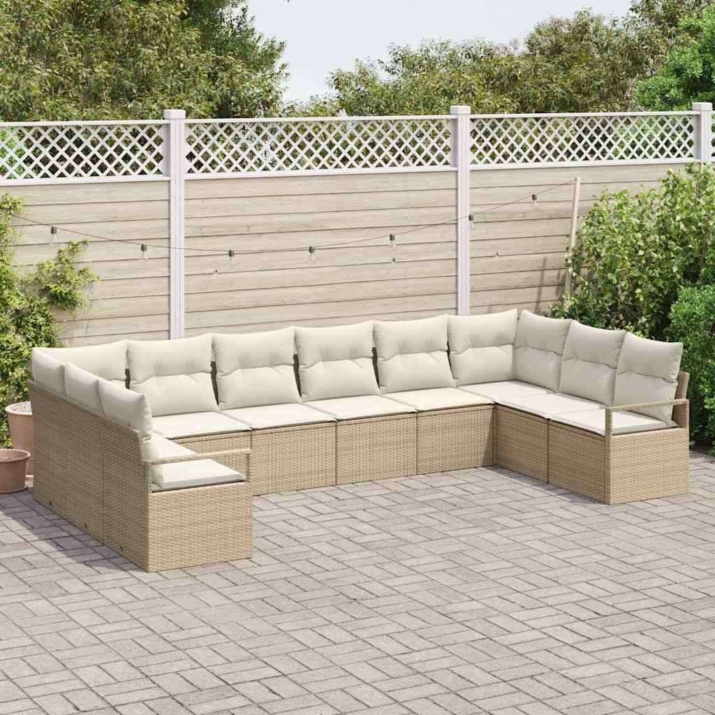 Garten-Sofa-Set mit Kissen mit Speicher 10 pcs Beige, Creme