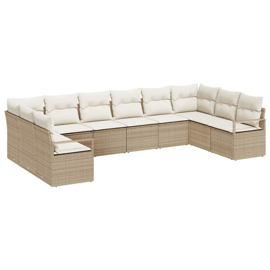 Garten-Sofa-Set mit Kissen mit Speicher 10 pcs Beige, Creme