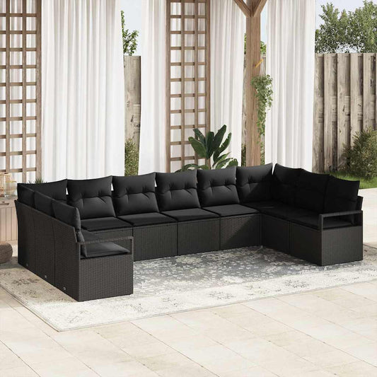 Garten-Sofa-Set mit Kissen mit Speicher 10 pcs Schwarz