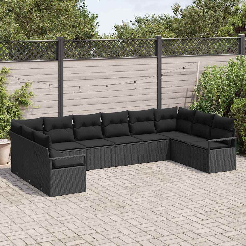 Garten-Sofa-Set mit Kissen mit Speicher 10 pcs Schwarz