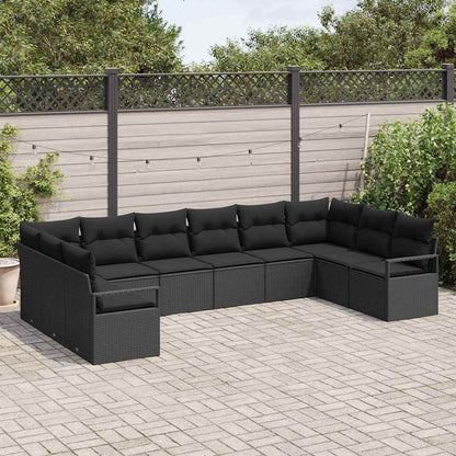 Garten-Sofa-Set mit Kissen mit Speicher 10 pcs Schwarz