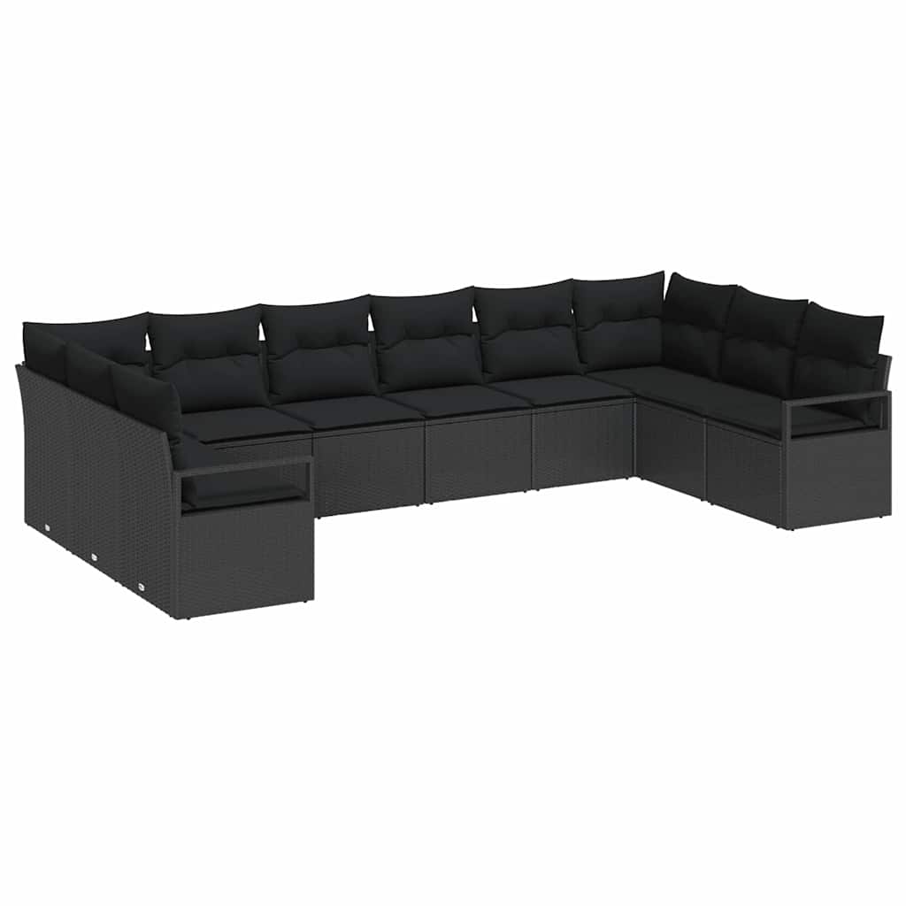 Garten-Sofa-Set mit Kissen mit Speicher 10 pcs Schwarz