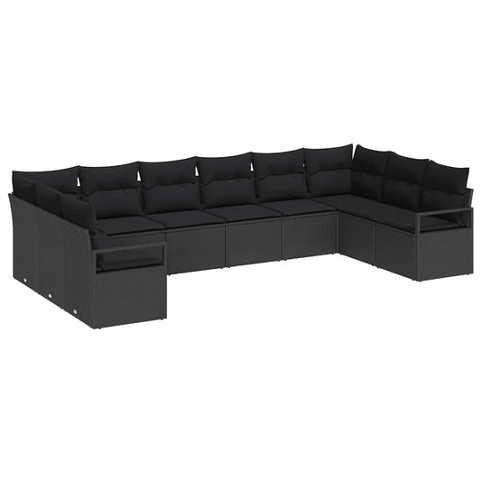 Garten-Sofa-Set mit Kissen mit Speicher 10 pcs Schwarz
