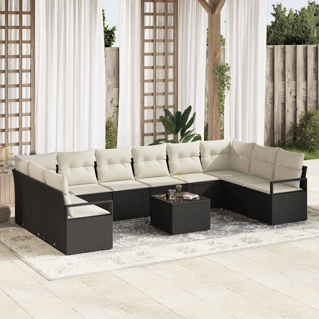 Garten-Sofa-Set mit Kissen mit Speicher 11 pcs Braun, Creme
