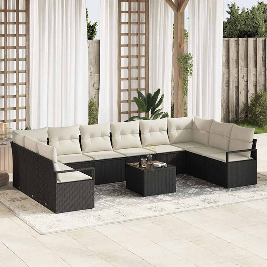 Garten-Sofa-Set mit Kissen mit Speicher 11 pcs Braun, Creme