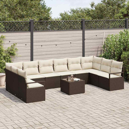 Garten-Sofa-Set mit Kissen mit Speicher 11 pcs Braun, Creme