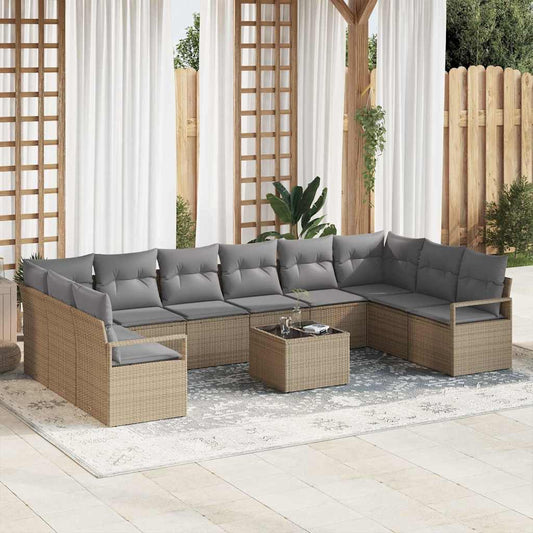 Garten-Sofa-Set mit Kissen mit Speicher 11 pcs Beige, Hellgrau