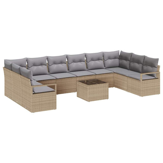 Garten-Sofa-Set mit Kissen mit Speicher 11 pcs Beige, Hellgrau
