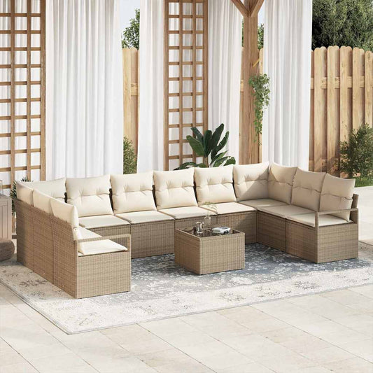 Garten-Sofa-Set mit Kissen mit Speicher 11 pcs Beige, Creme