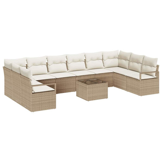Garten-Sofa-Set mit Kissen mit Speicher 11 pcs Beige, Creme