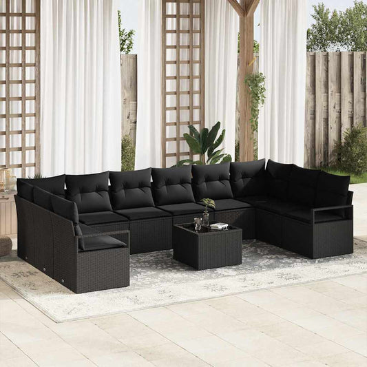 Garten-Sofa-Set mit Kissen mit Speicher 11 pcs Schwarz
