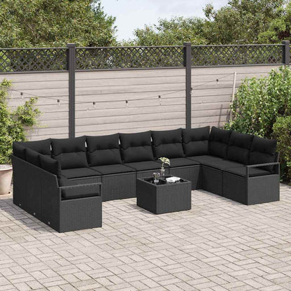 Garten-Sofa-Set mit Kissen mit Speicher 11 pcs Schwarz