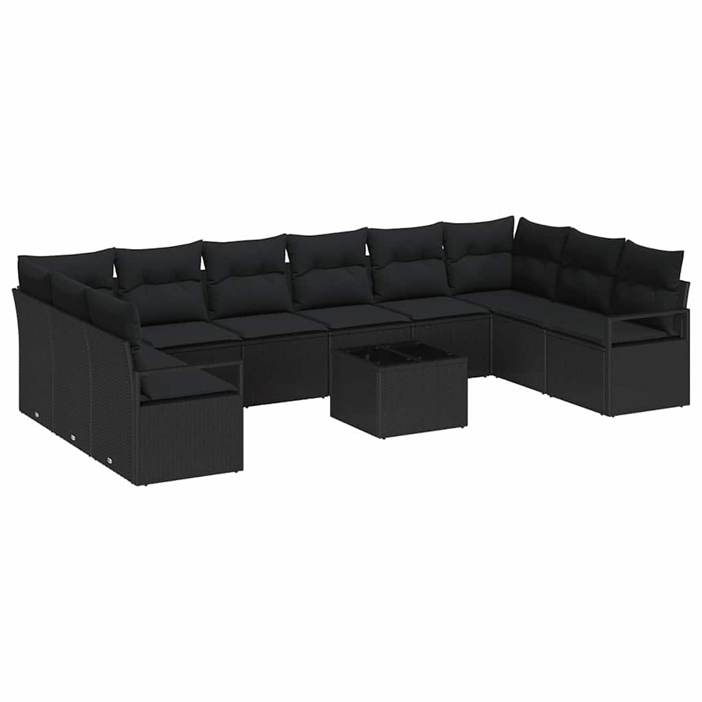 Garten-Sofa-Set mit Kissen mit Speicher 11 pcs Schwarz