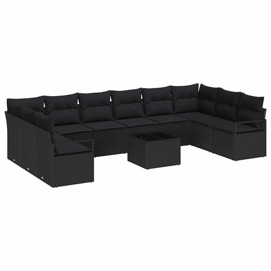 Garten-Sofa-Set mit Kissen mit Speicher 11 pcs Schwarz