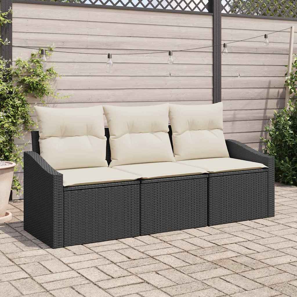Garten-Sofa-Set mit Kissen mit Speicher 3 pcs Schwarz und Creme