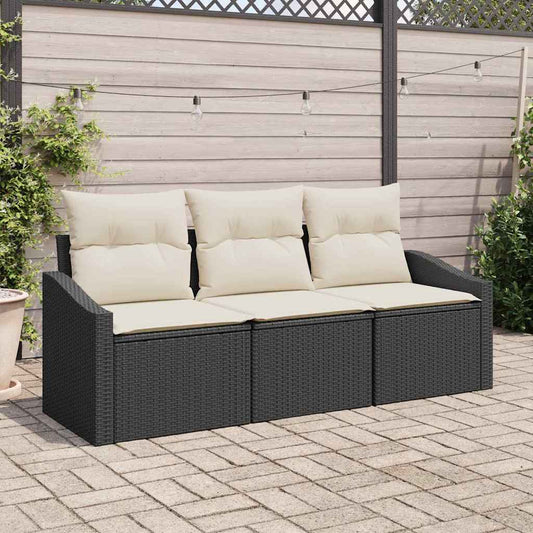 Garten-Sofa-Set mit Kissen mit Speicher 3 pcs Schwarz und Creme