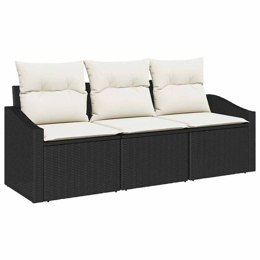 Garten-Sofa-Set mit Kissen mit Speicher 3 pcs Schwarz und Creme