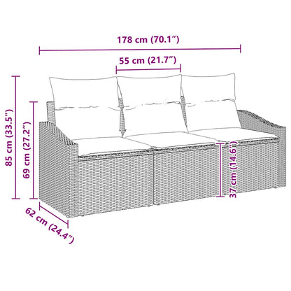 Garten-Sofa-Set mit Kissen mit Speicher 3 pcs Schwarz und Creme