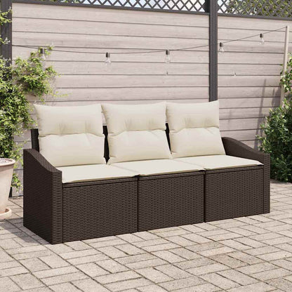 Garten-Sofa-Set mit Kissen mit Speicher 3 pcs Braun und Creme