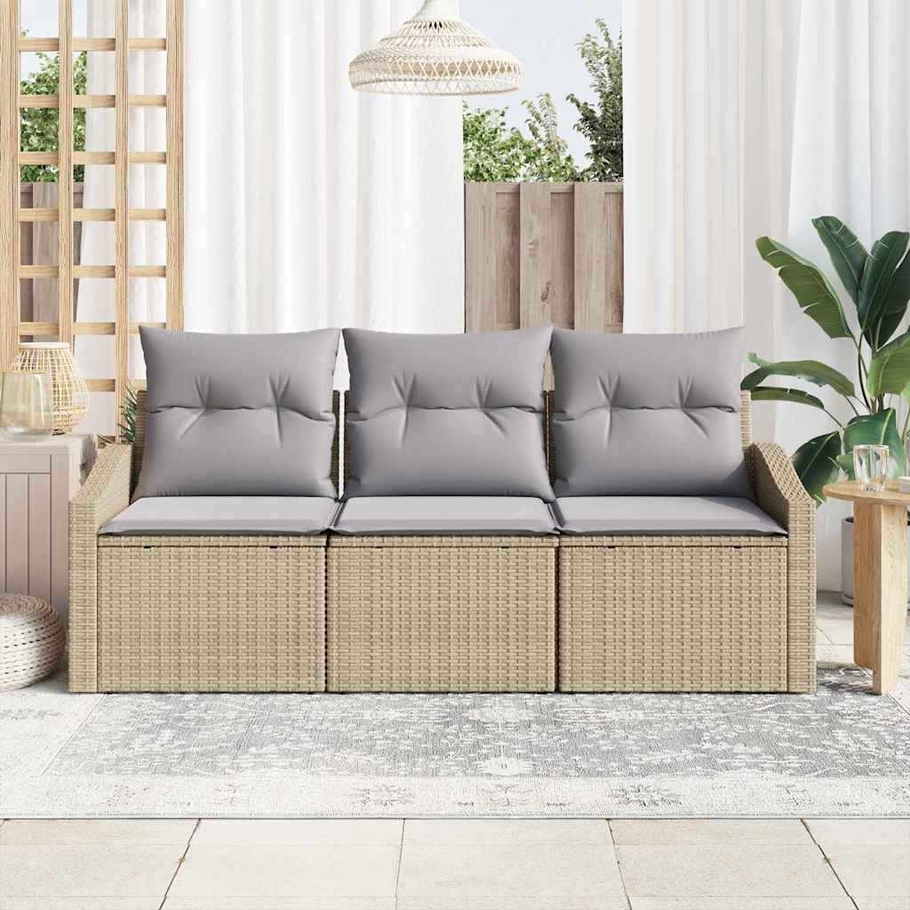 Garten-Sofa-Set mit Kissen mit Speicher 3 pcs Beige, Hellgrau
