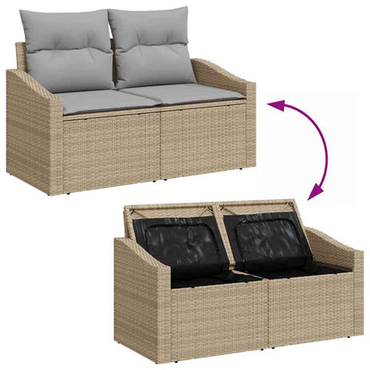 Garten-Sofa-Set mit Kissen mit Speicher 3 pcs Beige, Hellgrau