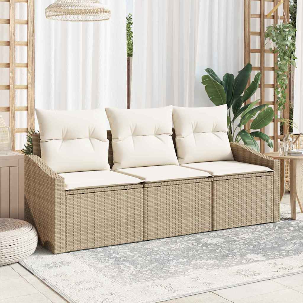 Garten-Sofa-Set mit Kissen mit Speicher 3 pcs Beige, Creme