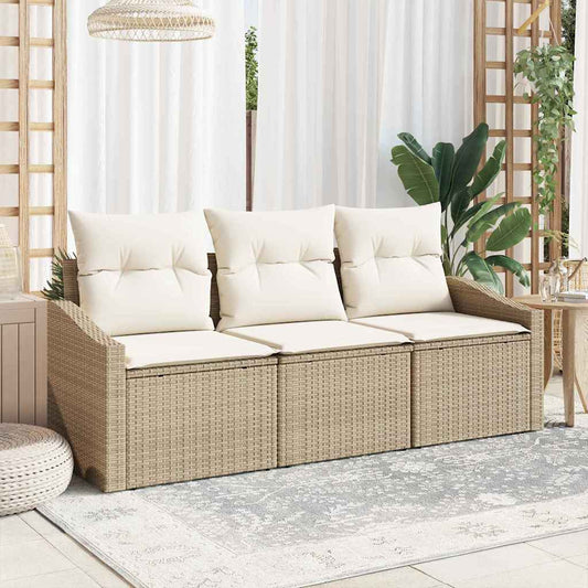 Garten-Sofa-Set mit Kissen mit Speicher 3 pcs Beige, Creme