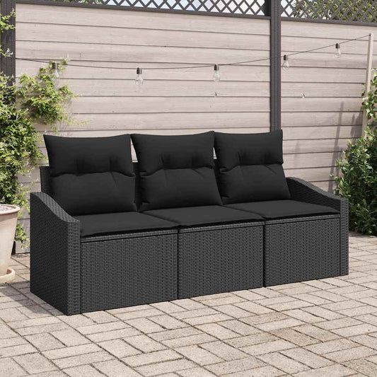 Garten-Sofa-Set mit Kissen mit Speicher 3 pcs Schwarz