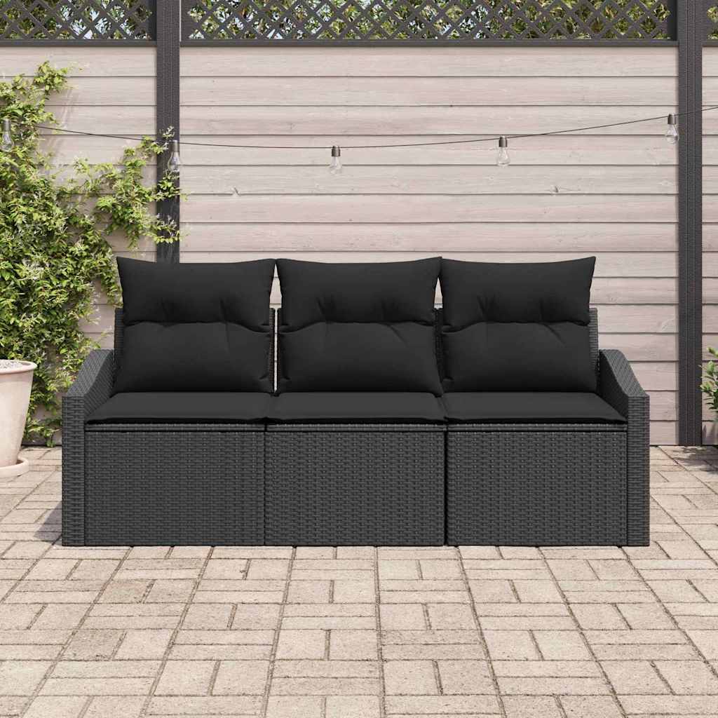 Garten-Sofa-Set mit Kissen mit Speicher 3 pcs Schwarz