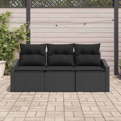 Garten-Sofa-Set mit Kissen mit Speicher 3 pcs Schwarz