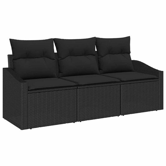 Garten-Sofa-Set mit Kissen mit Speicher 3 pcs Schwarz