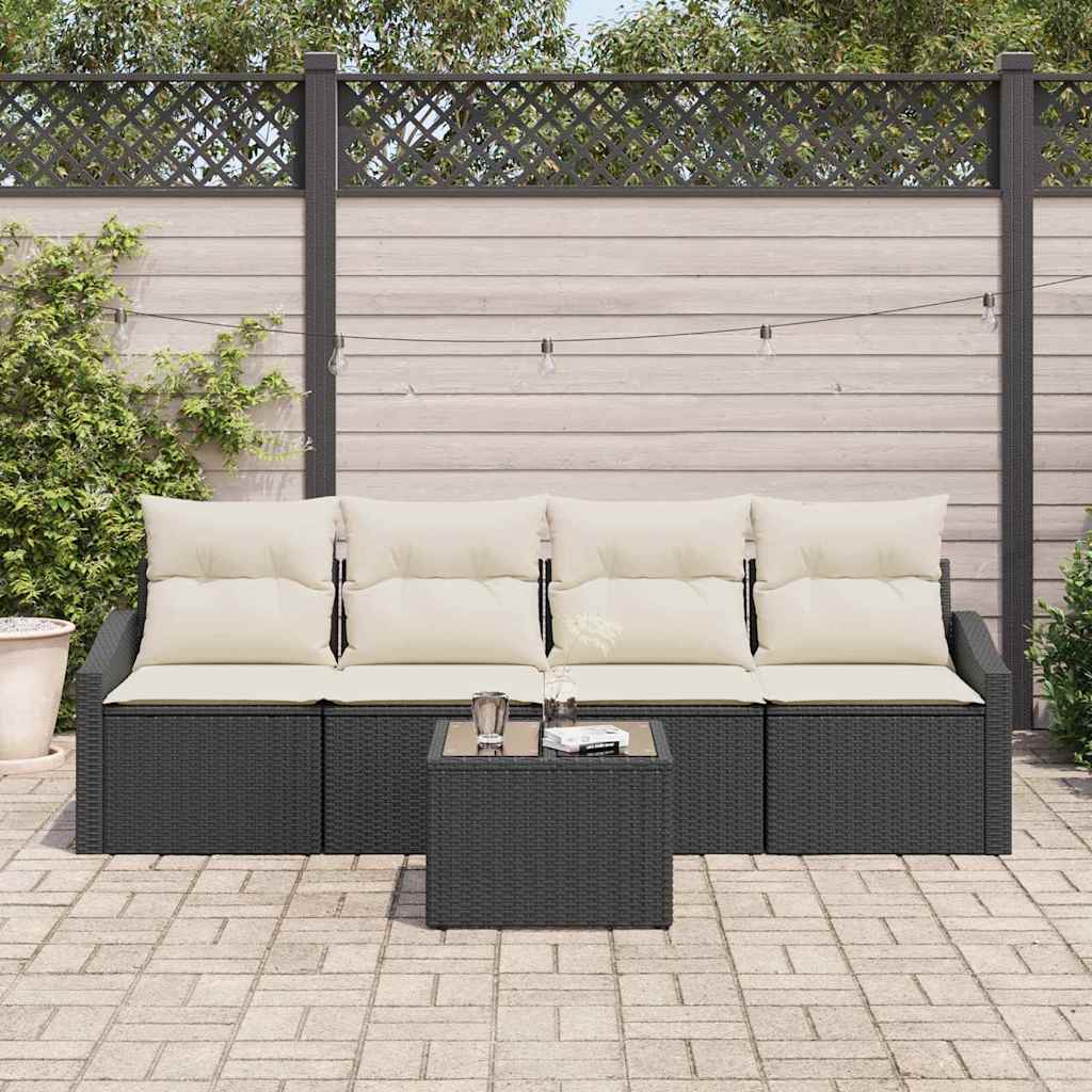 Garten-Sofa-Set 5 pcs Schwarz und Creme 55 x 55 x 37 cm