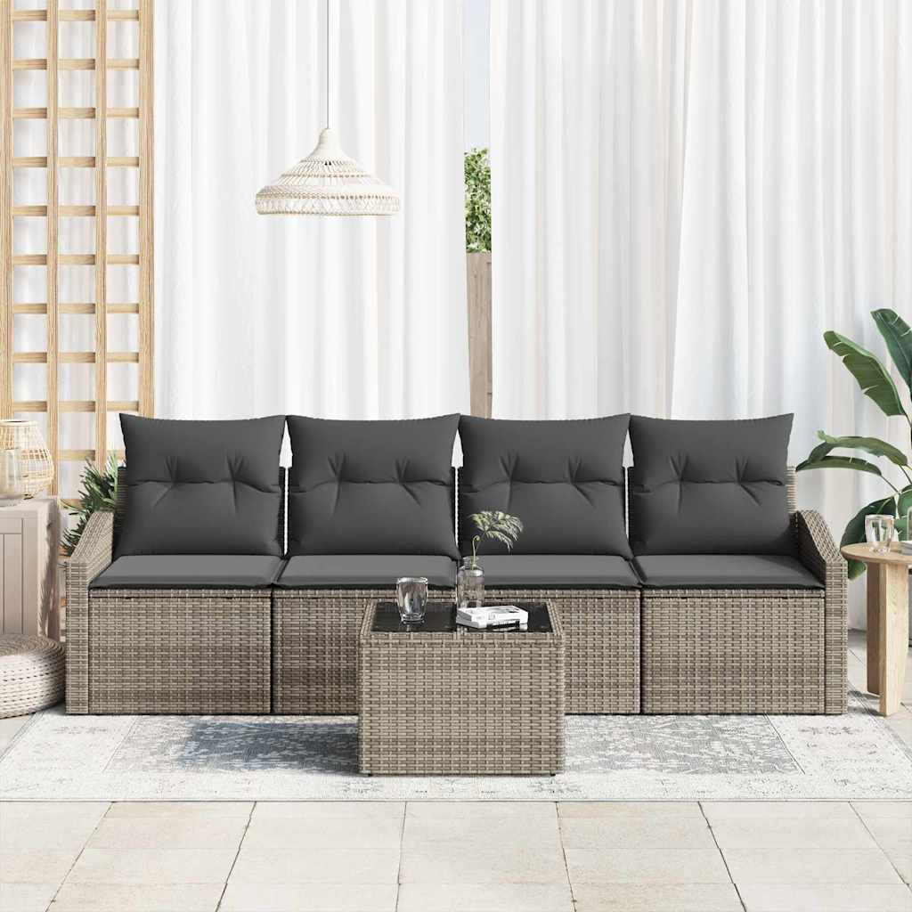 Garten-Sofa-Set mit Kissen Manuell 5 pcs Grau 55 x 55 x 37 cm