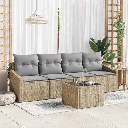 Garten-Sofa-Set mit Kissen 5 pcs Beige, Grau 55 x 55 x 37 cm
