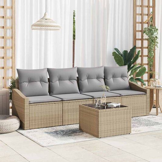 Garten-Sofa-Set mit Kissen 5 pcs Beige, Grau 55 x 55 x 37 cm
