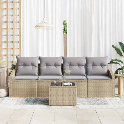 Garten-Sofa-Set mit Kissen 5 pcs Beige, Grau 55 x 55 x 37 cm