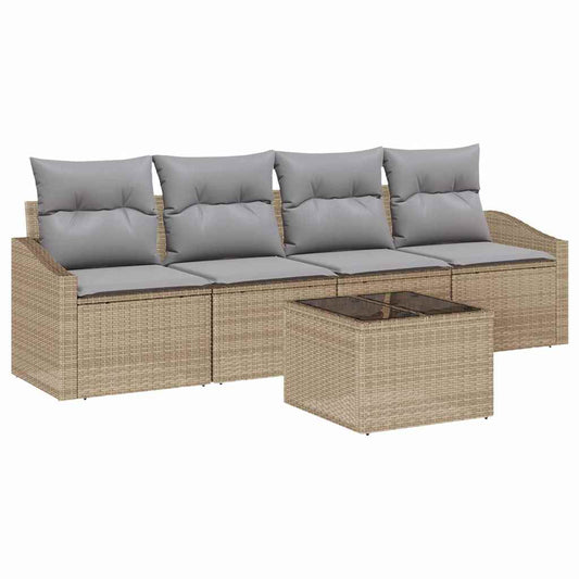 Garten-Sofa-Set mit Kissen 5 pcs Beige, Grau 55 x 55 x 37 cm