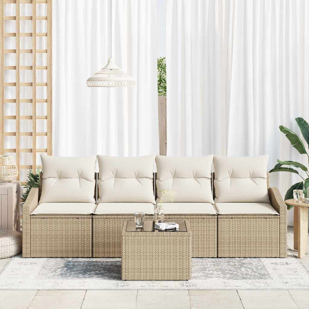 Garten-Sofa-Set mit Kissen 5 pcs Beige, Creme 55 x 55 x 37 cm