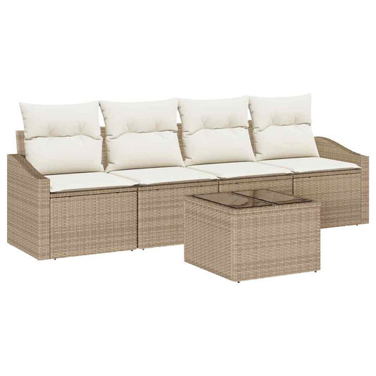 Garten-Sofa-Set mit Kissen 5 pcs Beige, Creme 55 x 55 x 37 cm
