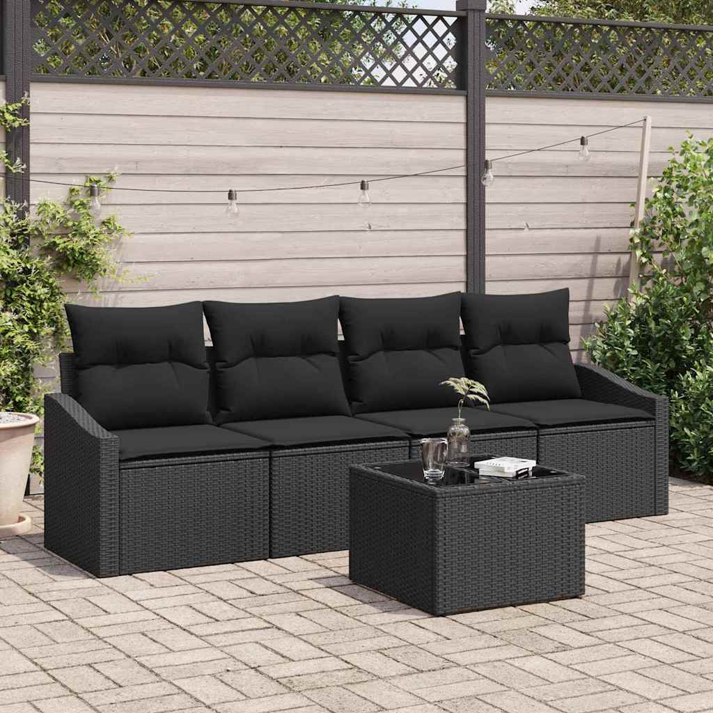 Garten-Sofa-Set mit Kissen 5 pcs Schwarz 55 x 55 x 37 cm
