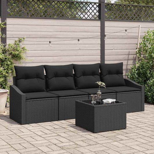 Garten-Sofa-Set mit Kissen 5 pcs Schwarz 55 x 55 x 37 cm