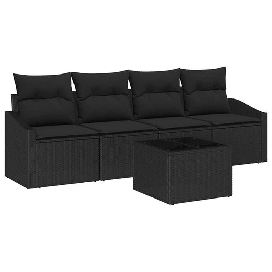 Garten-Sofa-Set mit Kissen 5 pcs Schwarz 55 x 55 x 37 cm