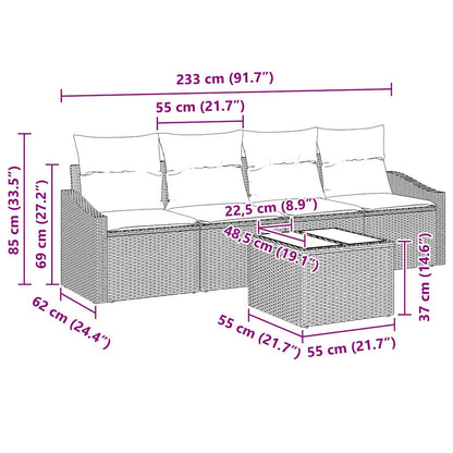 Garten-Sofa-Set mit Kissen 5 pcs Schwarz 55 x 55 x 37 cm