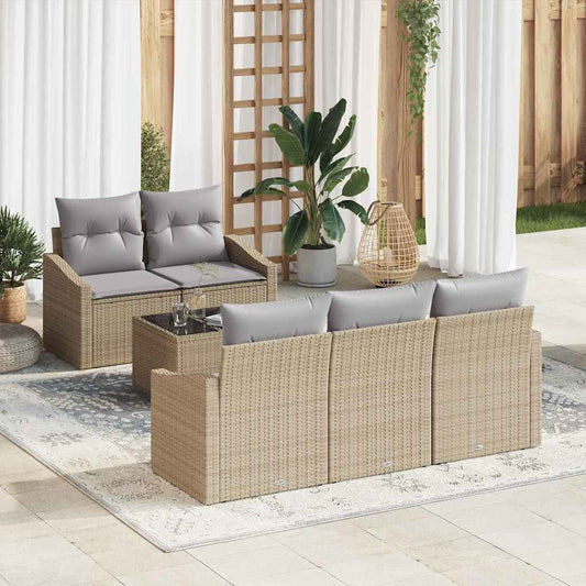 Garten-Sofa-Set mit Kissen 6 pcs Beige, Grau 55 x 55 x 37 cm